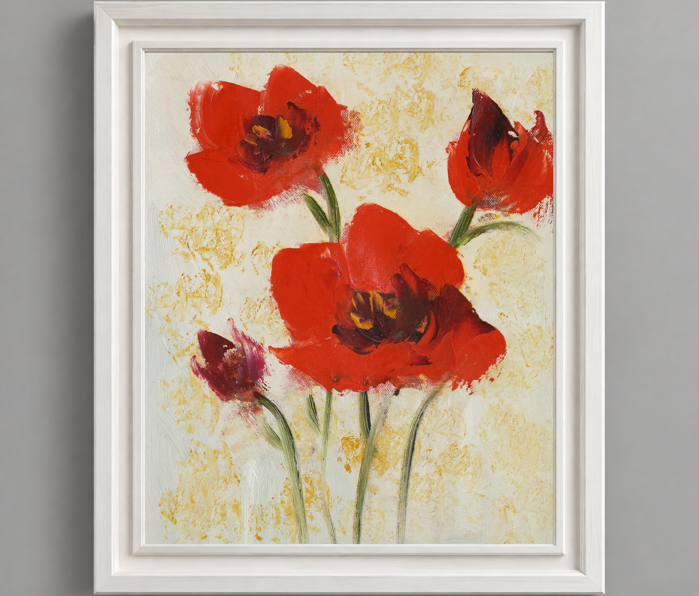 Red Poppy Bouquet Floral Oil Painting - Frame example