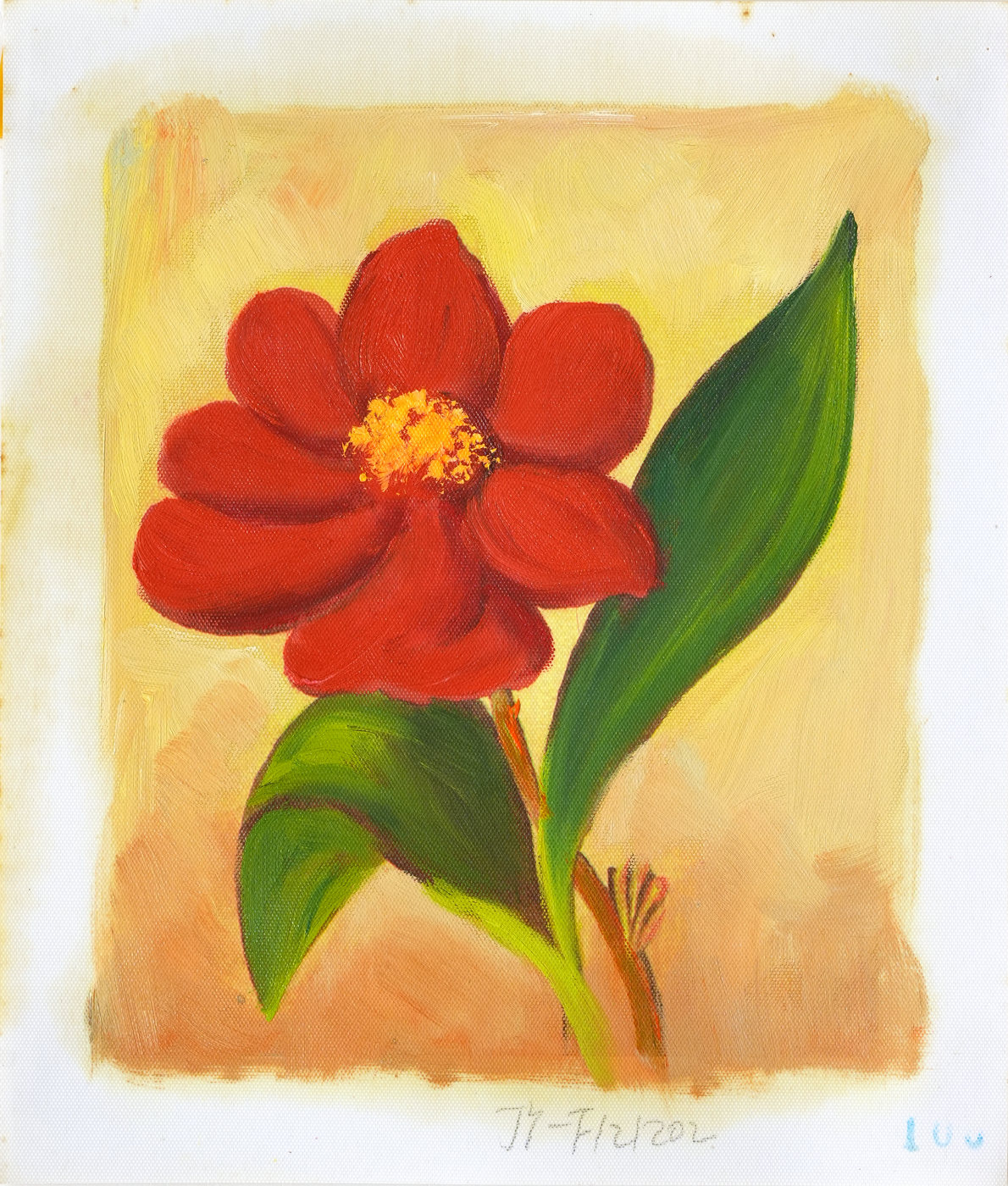Small Red Flower Botanical Oil Painting