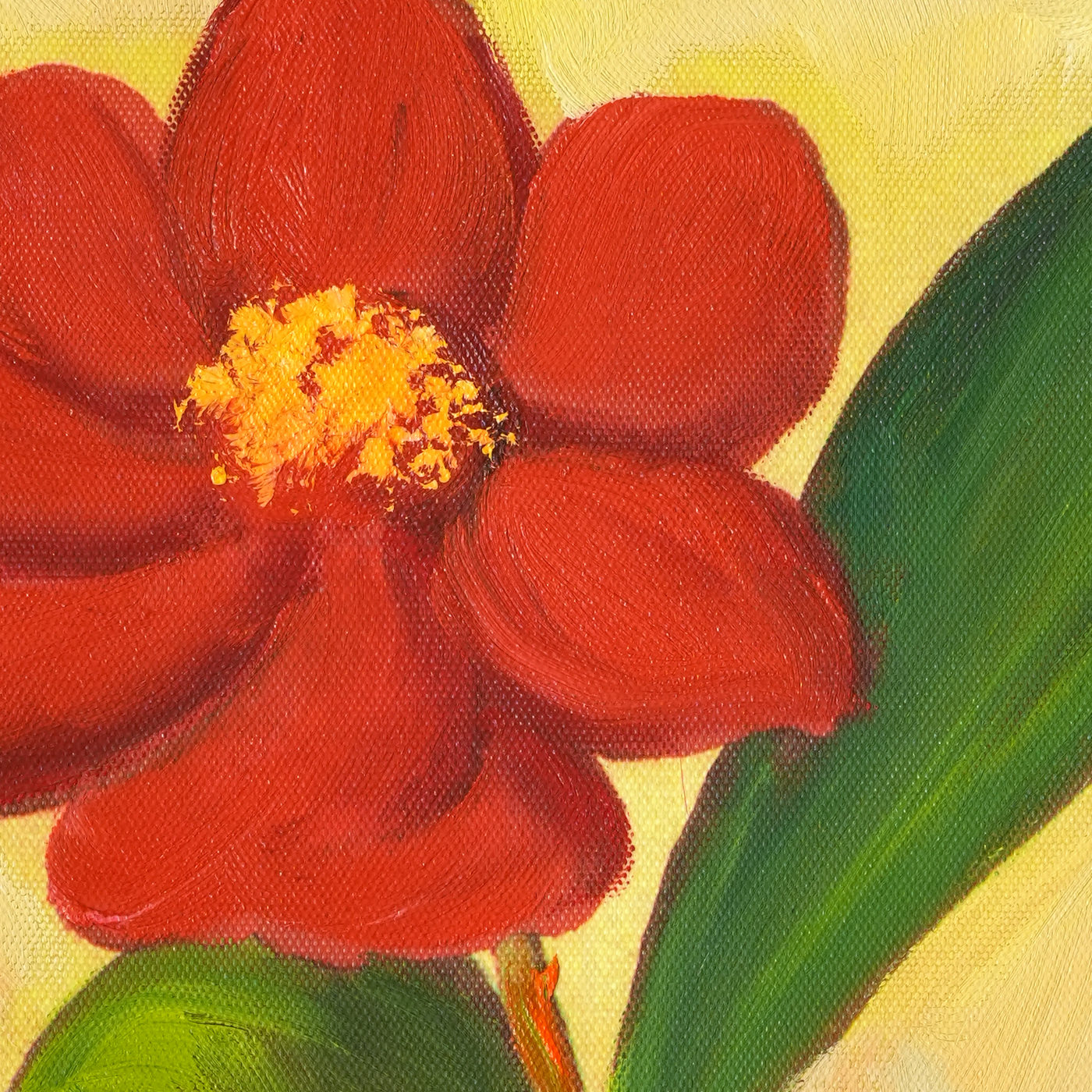 Small Red Flower Botanical Oil Painting - Brushwork detail