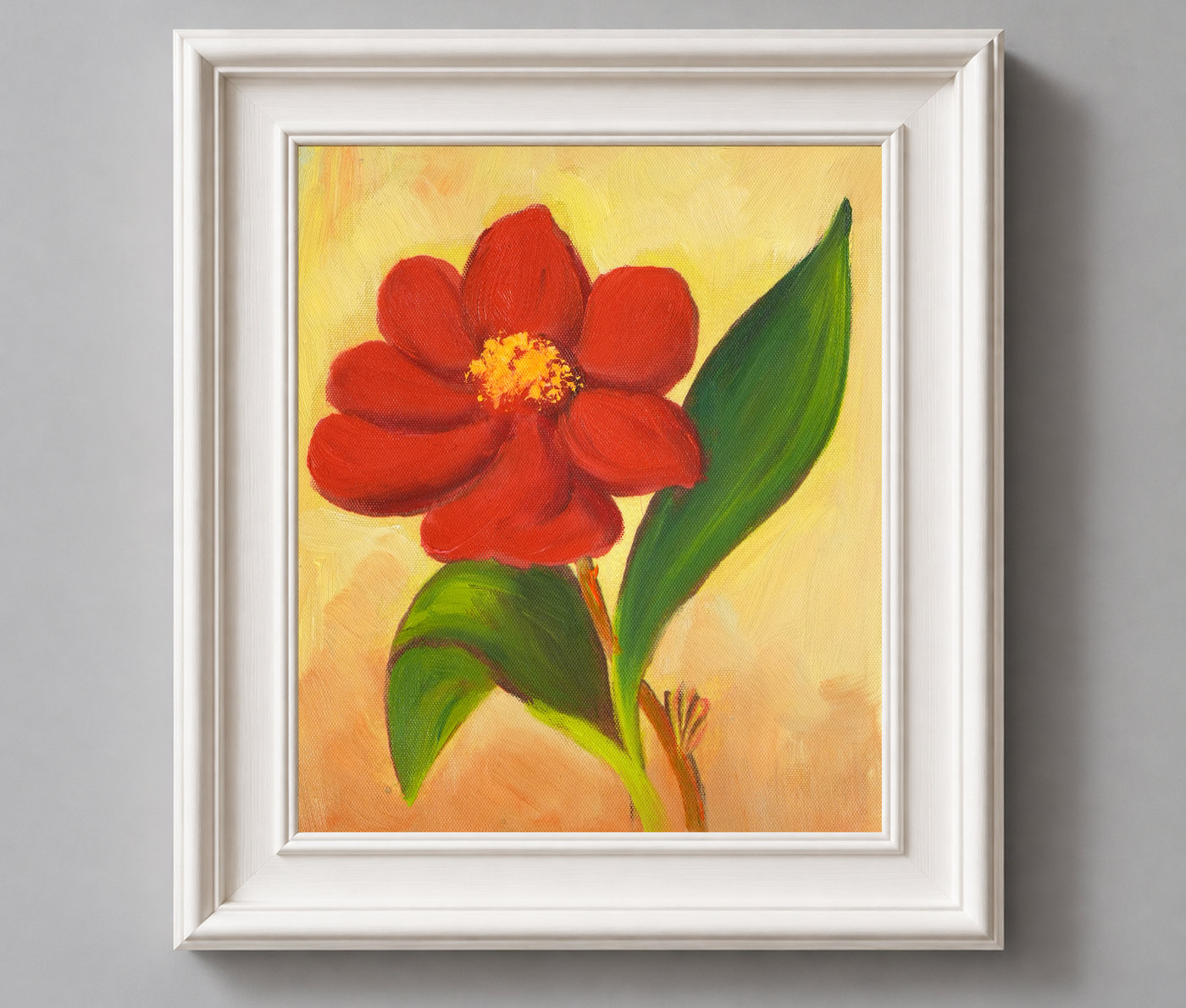 Small Red Flower Botanical Oil Painting - Frame example