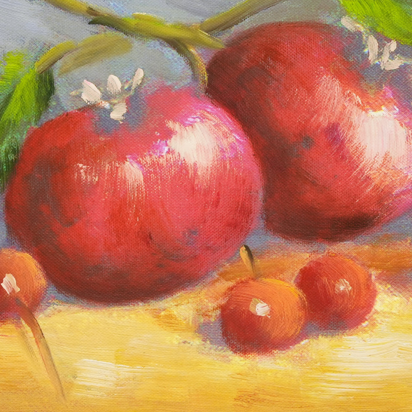 Red Apple Still Life Oil Painting in Soft Light - Brushwork detail