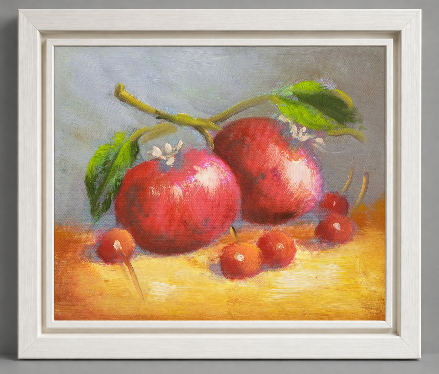 Red Apple Still Life Oil Painting in Soft Light - Frame example