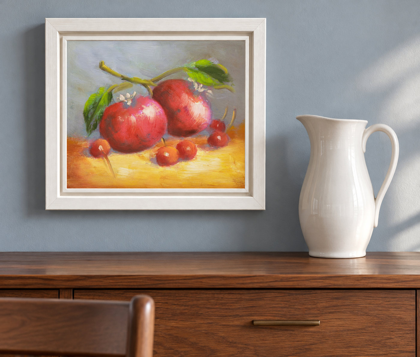 Red Apple Still Life Oil Painting in Soft Light