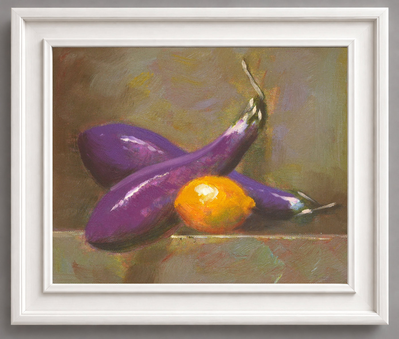 Eggplants and Lemon Still Life Oil Painting for a Kitchen - Frame example