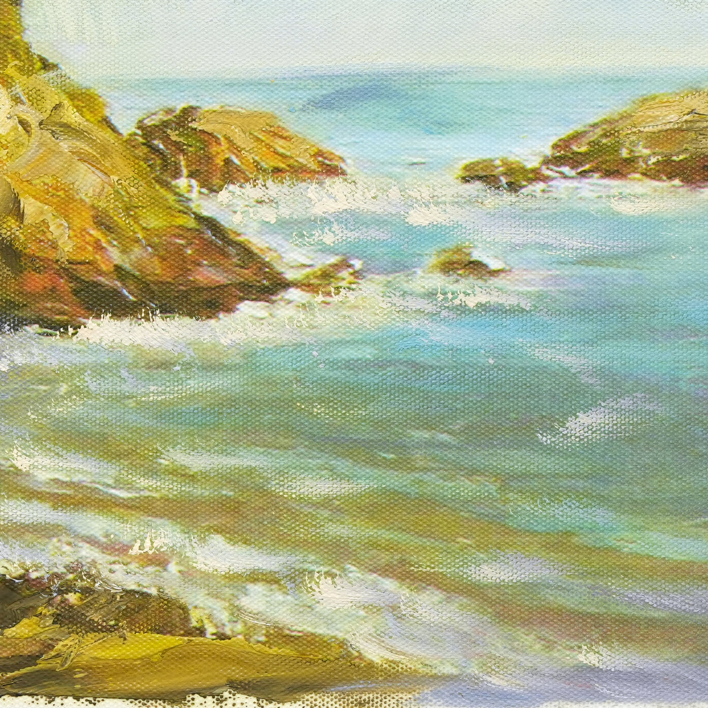 Rocky Headland and Turquoise Water Seascape Oil Painting - Brushwork detail