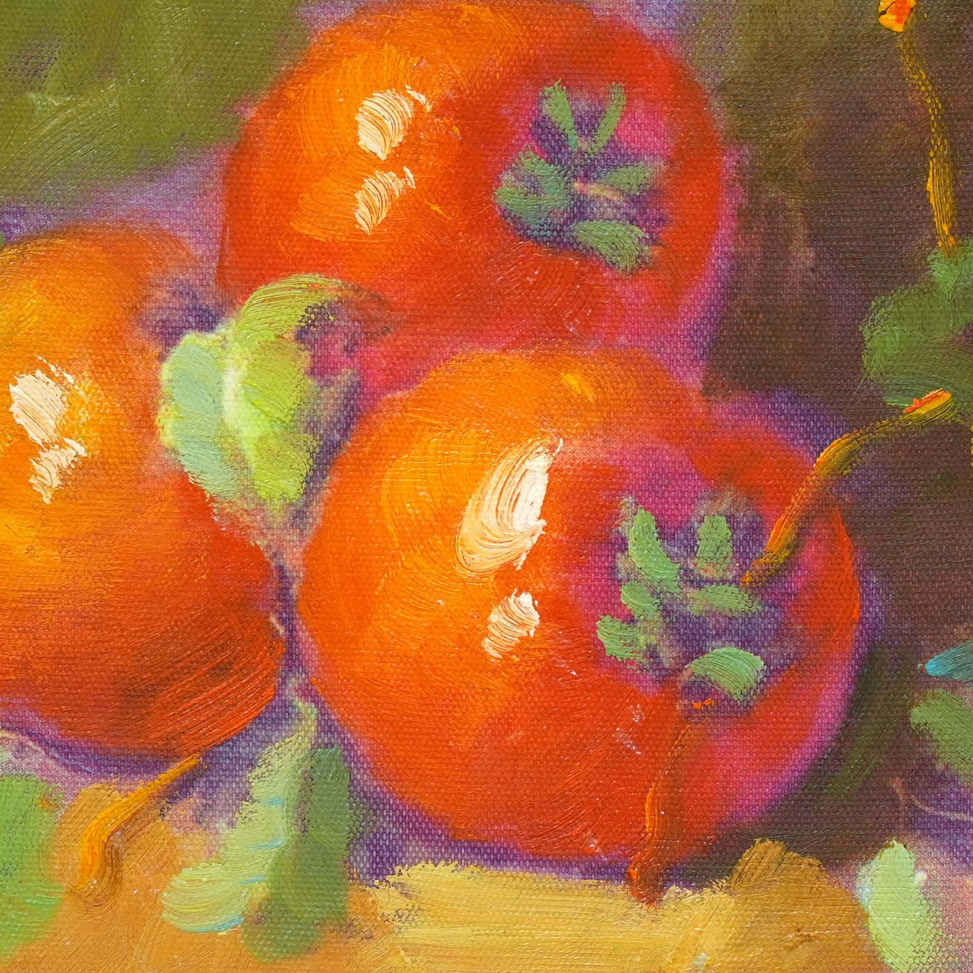 Persimmon Still Life Oil Painting for the Kitchen - Brushwork detail
