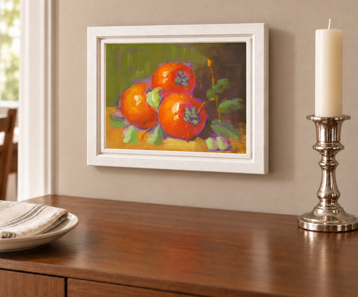 Persimmon Still Life Oil Painting for the Kitchen
