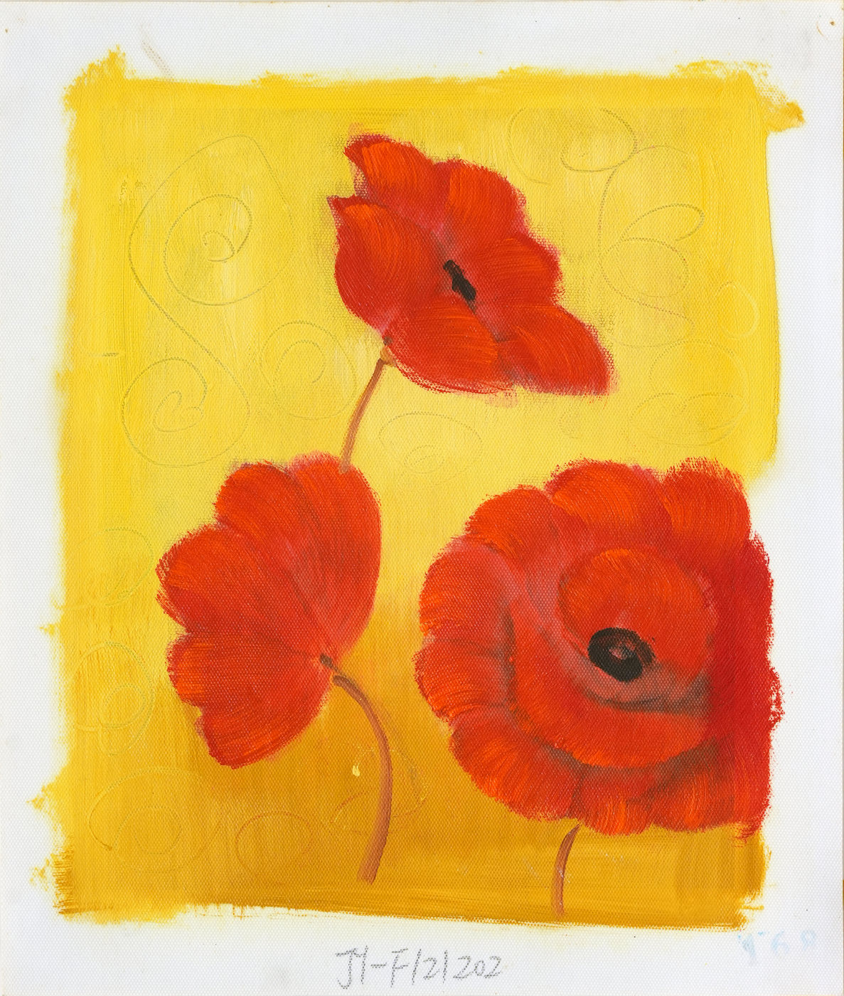 Three Red Poppies on Yellow Oil Painting