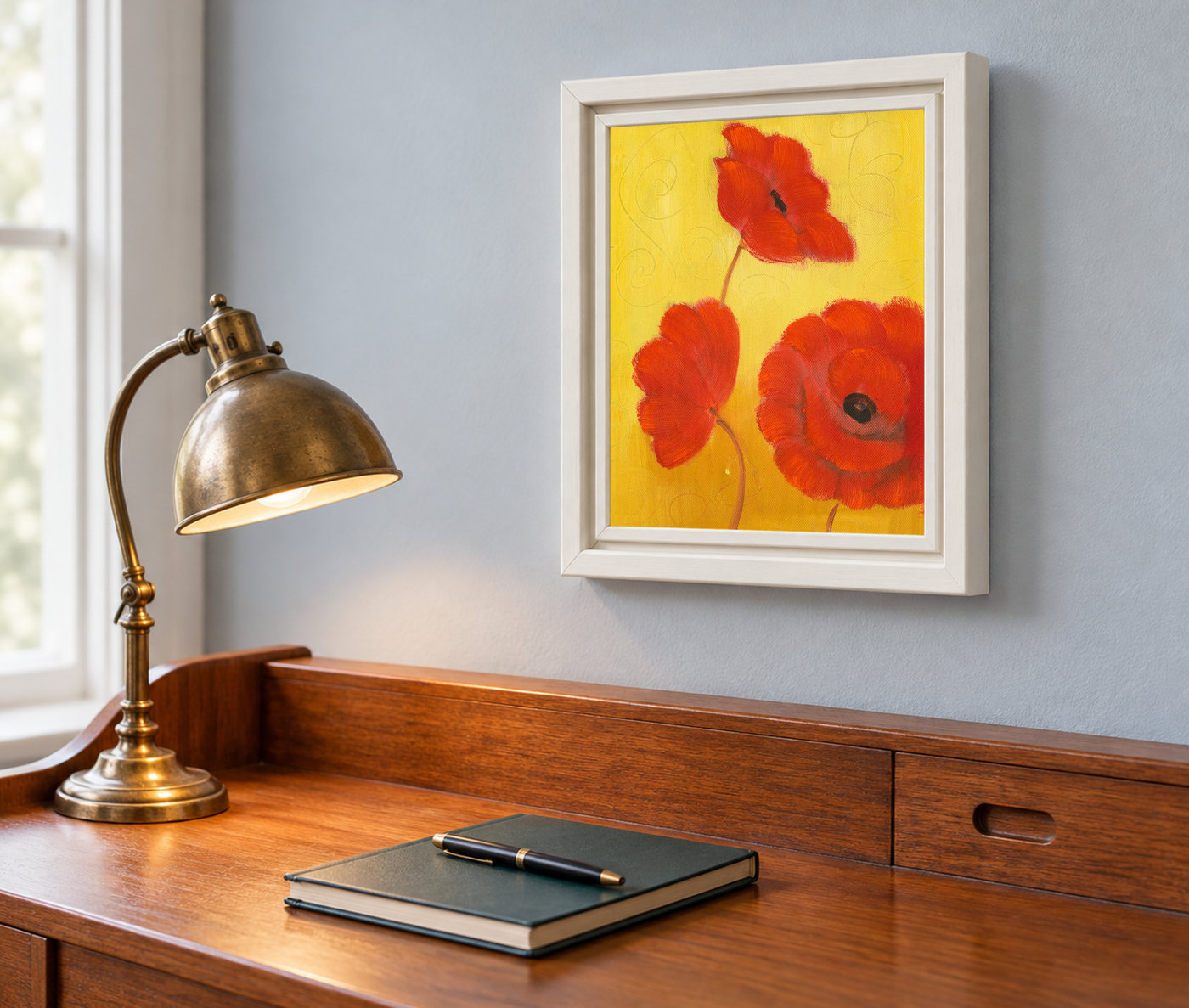 Three Red Poppies on Yellow Oil Painting