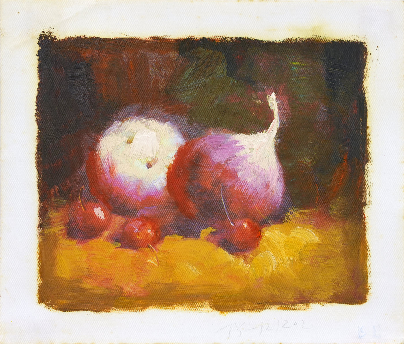 Still Life Oil Painting of Purple Onions