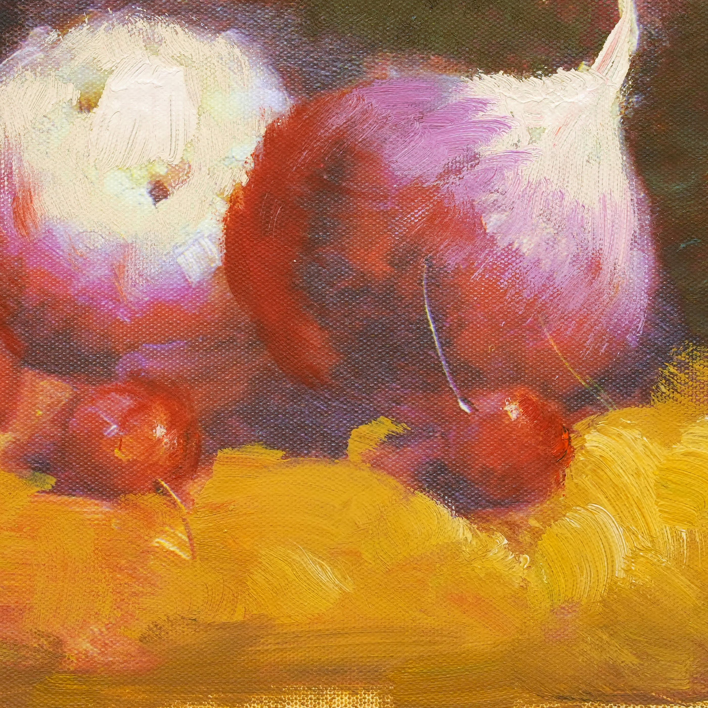 Still Life Oil Painting of Purple Onions - Brushwork detail