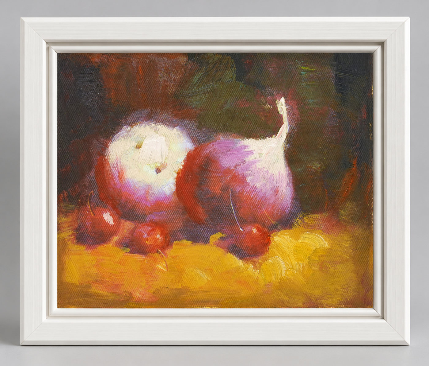 Still Life Oil Painting of Purple Onions - Frame example