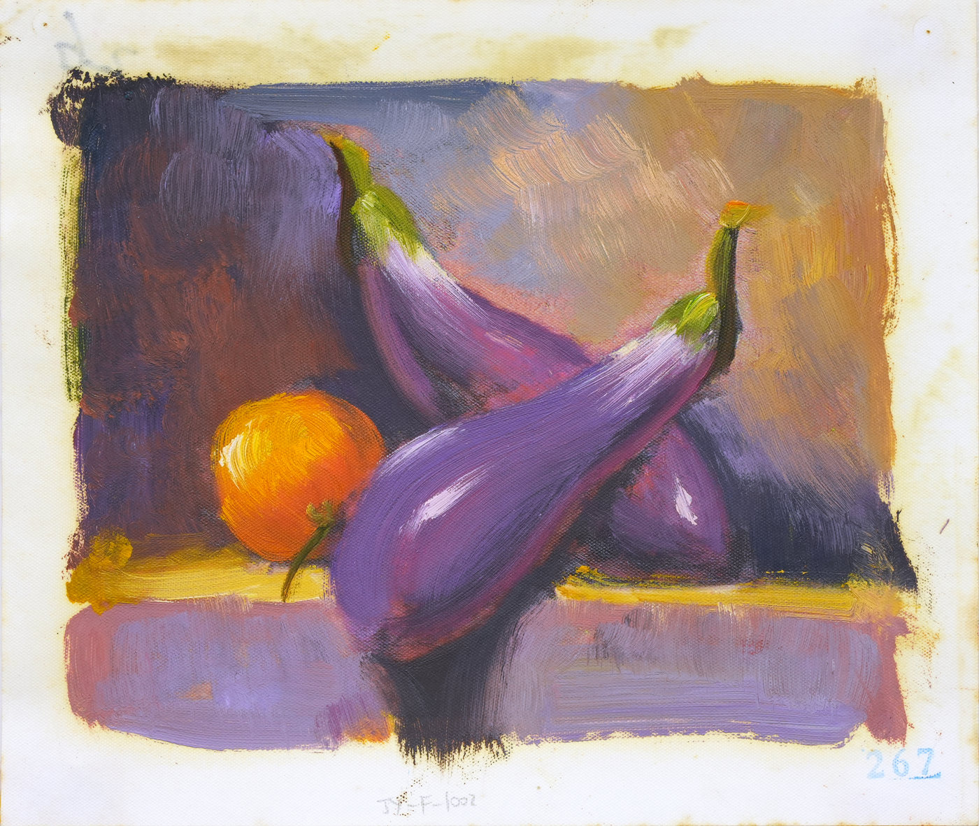 Eggplants and Orange Still Life Oil Painting