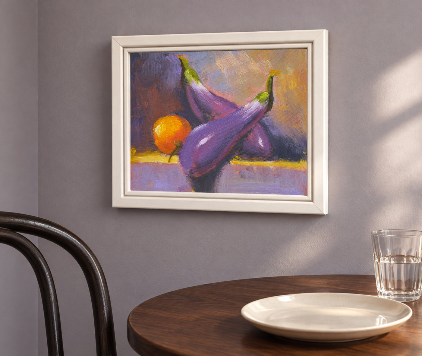 Eggplants and Orange Still Life Oil Painting