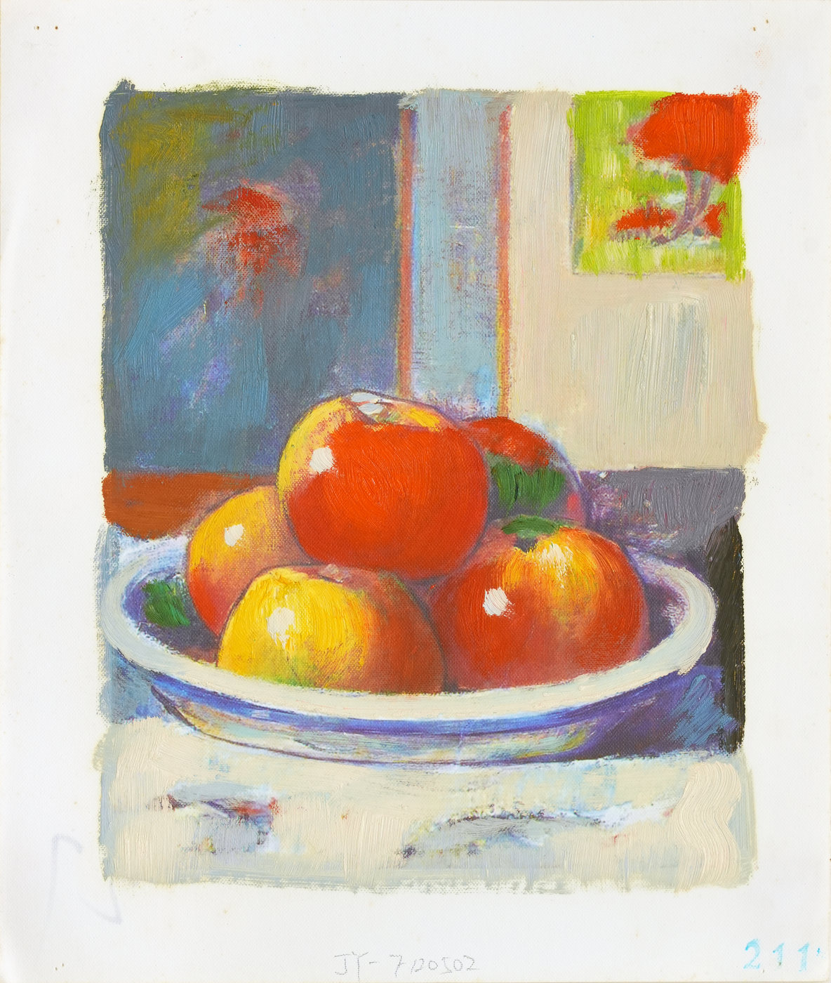 Fruit Still Life Oil Painting by a Blue Window