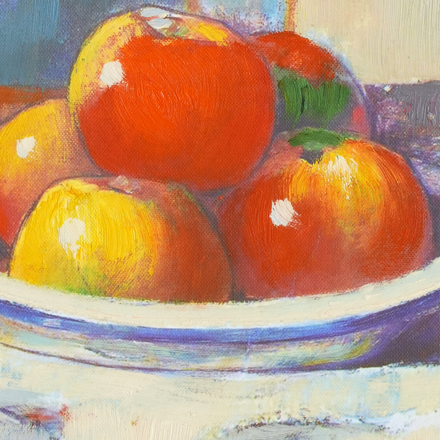 Fruit Still Life Oil Painting by a Blue Window - Brushwork detail