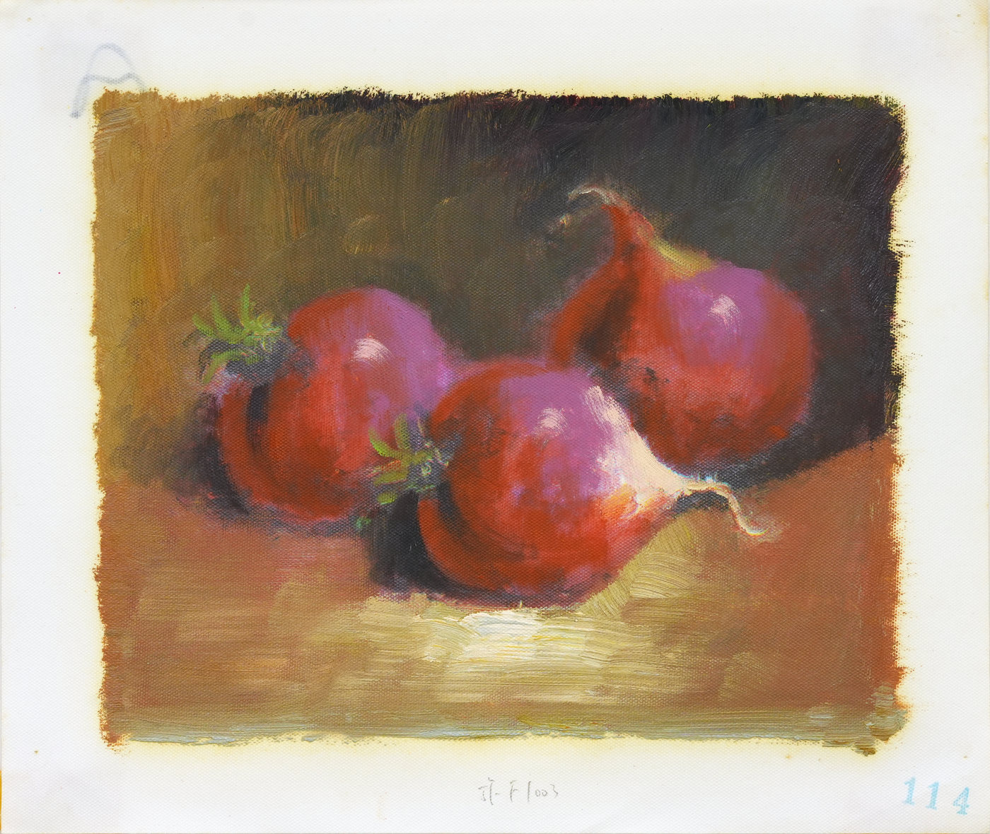 Red Onion Still Life Oil Painting on Linen Cloth