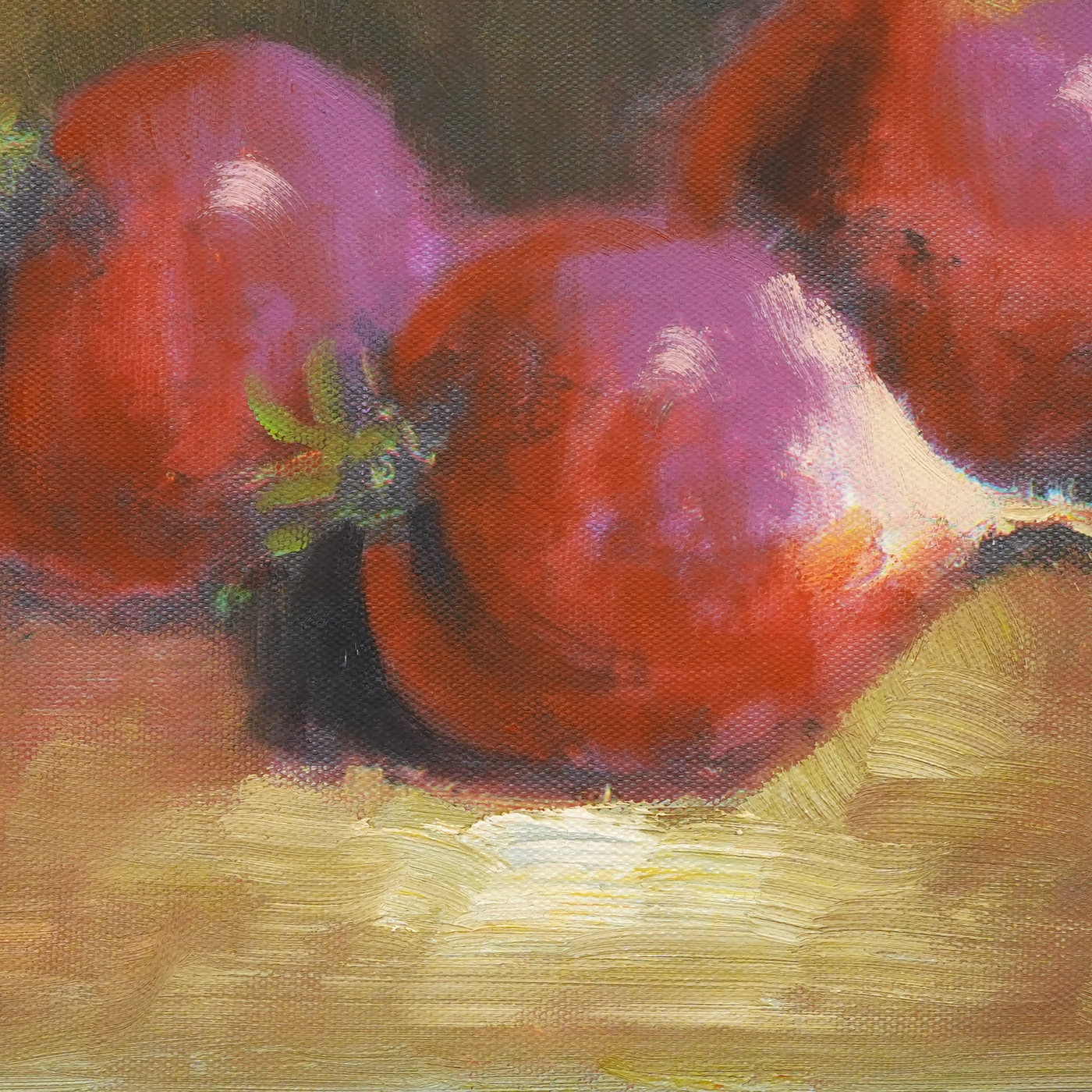 Red Onion Still Life Oil Painting on Linen Cloth - Brushwork detail