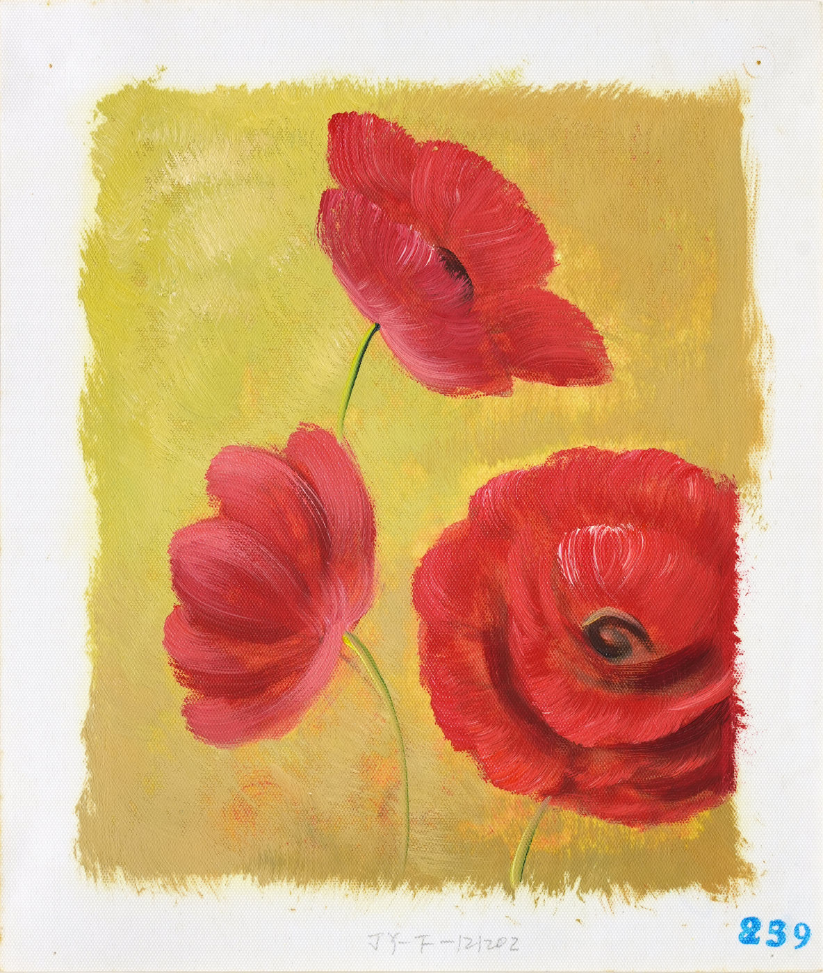 Scarlet Poppy Oil Painting on a Gold Background