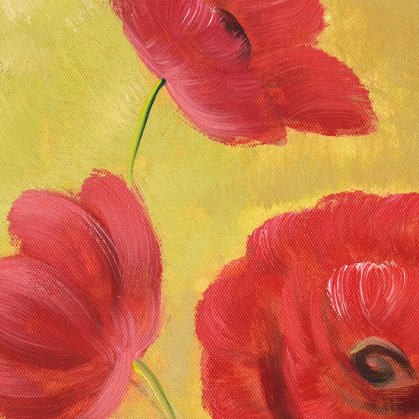 Scarlet Poppy Oil Painting on a Gold Background - Brushwork detail