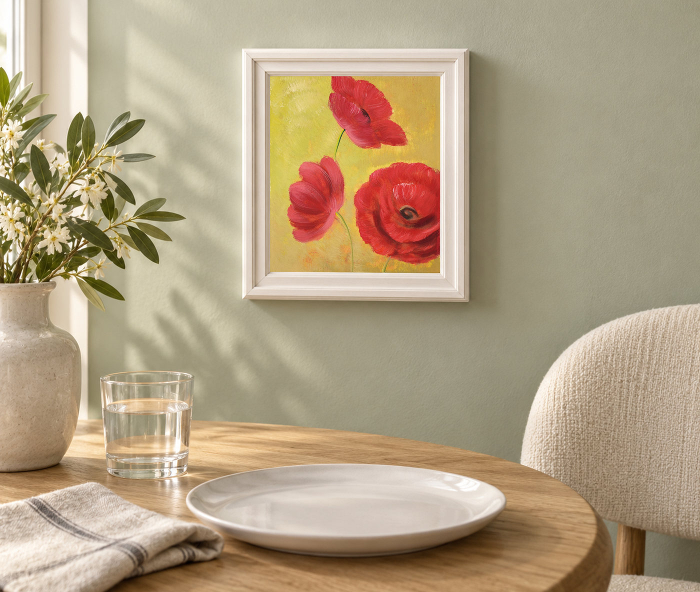 Scarlet Poppy Oil Painting on a Gold Background