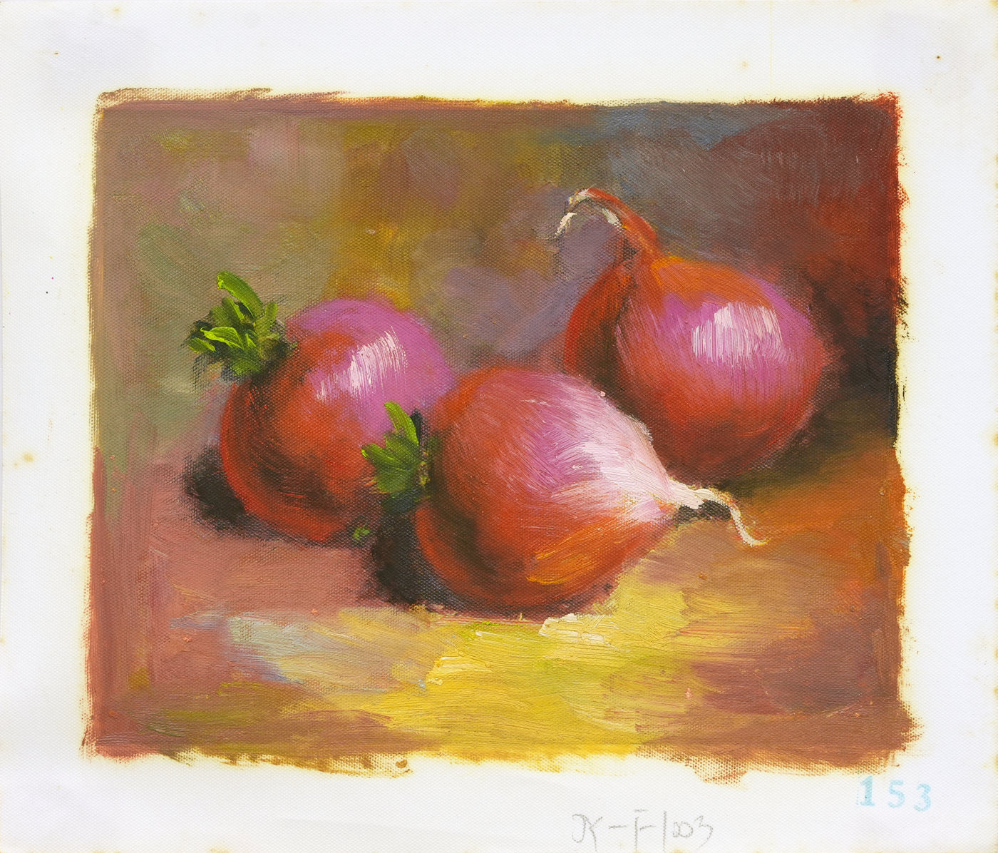Three Red Onions Still Life Oil Painting