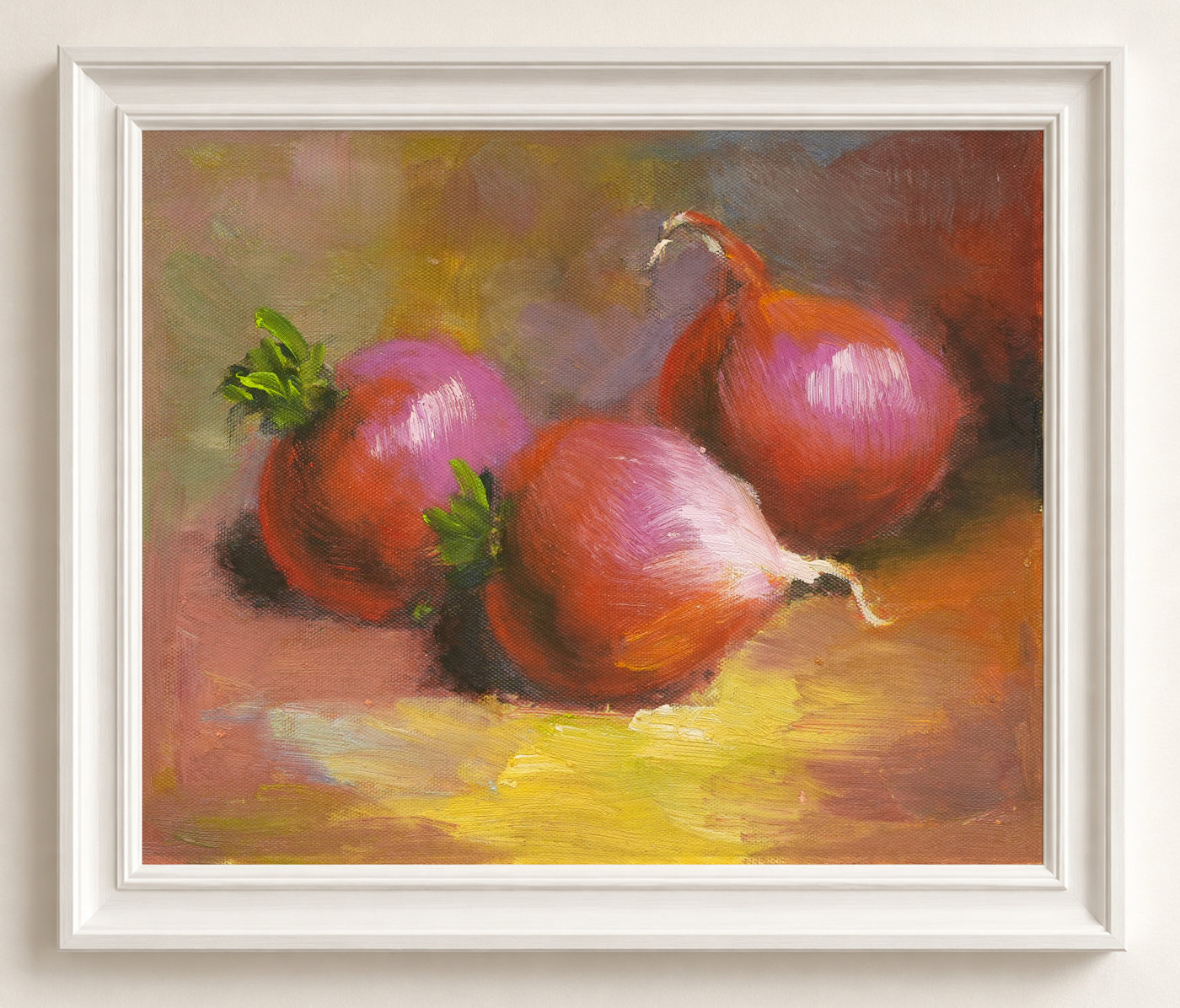 Three Red Onions Still Life Oil Painting - Frame example
