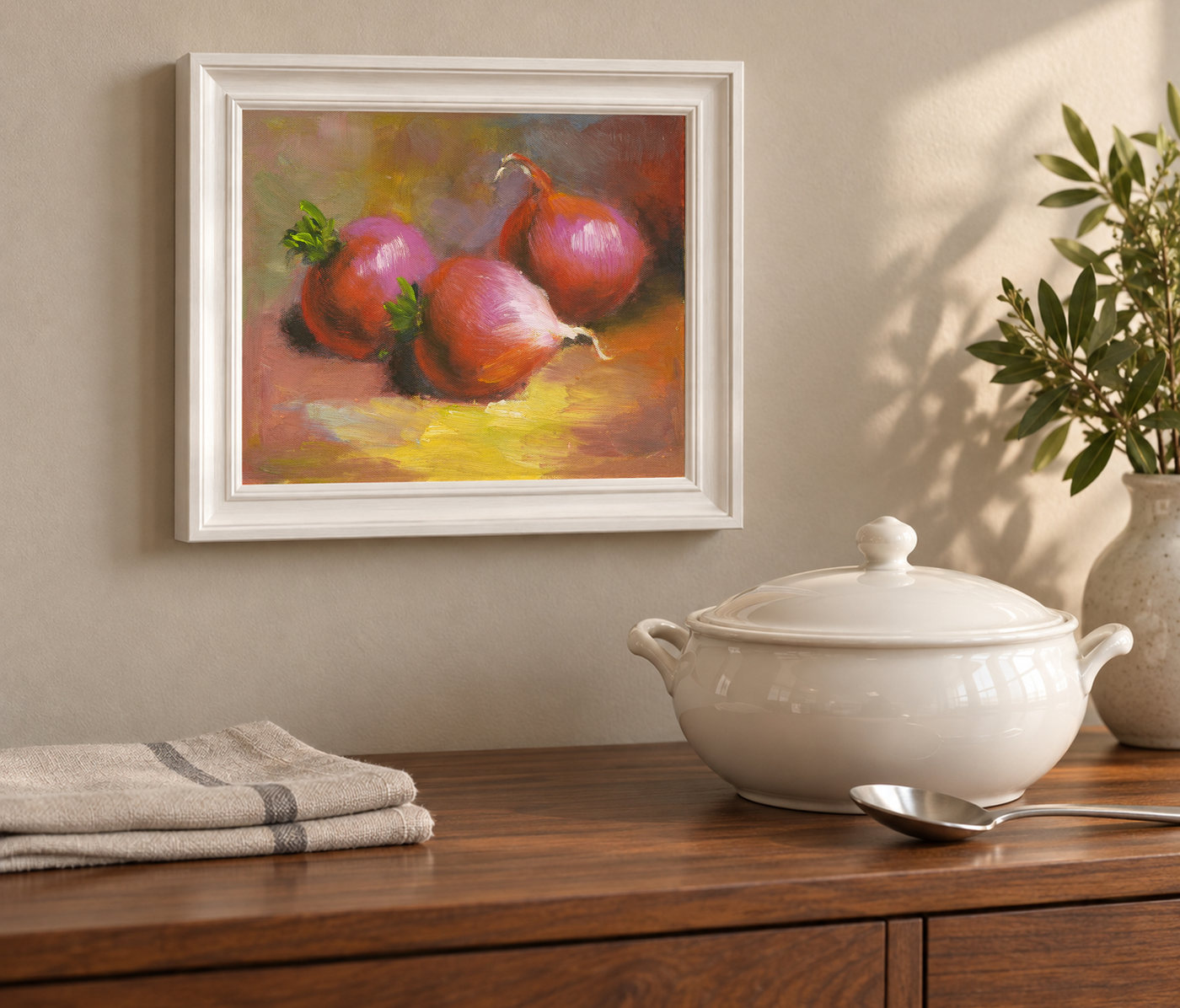 Three Red Onions Still Life Oil Painting