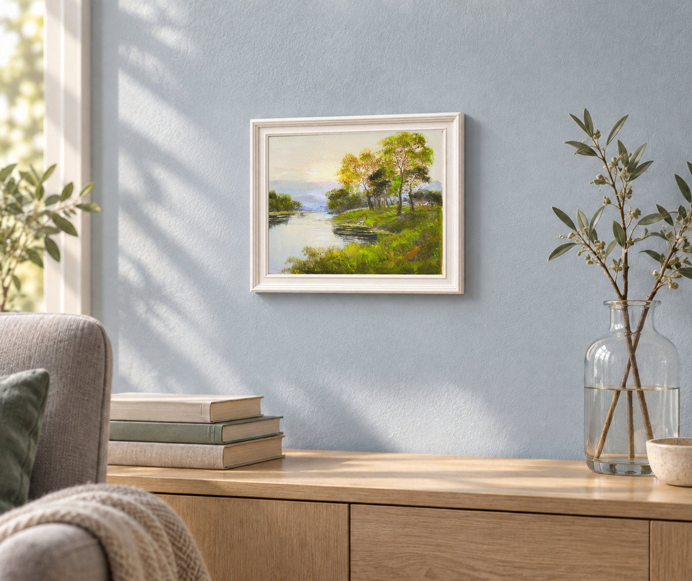 Lakeside Landscape Oil Painting with Trees