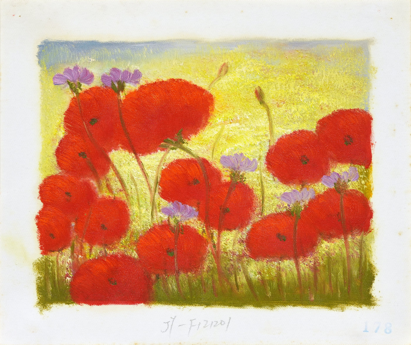 Small Red Poppy Meadow Oil Painting