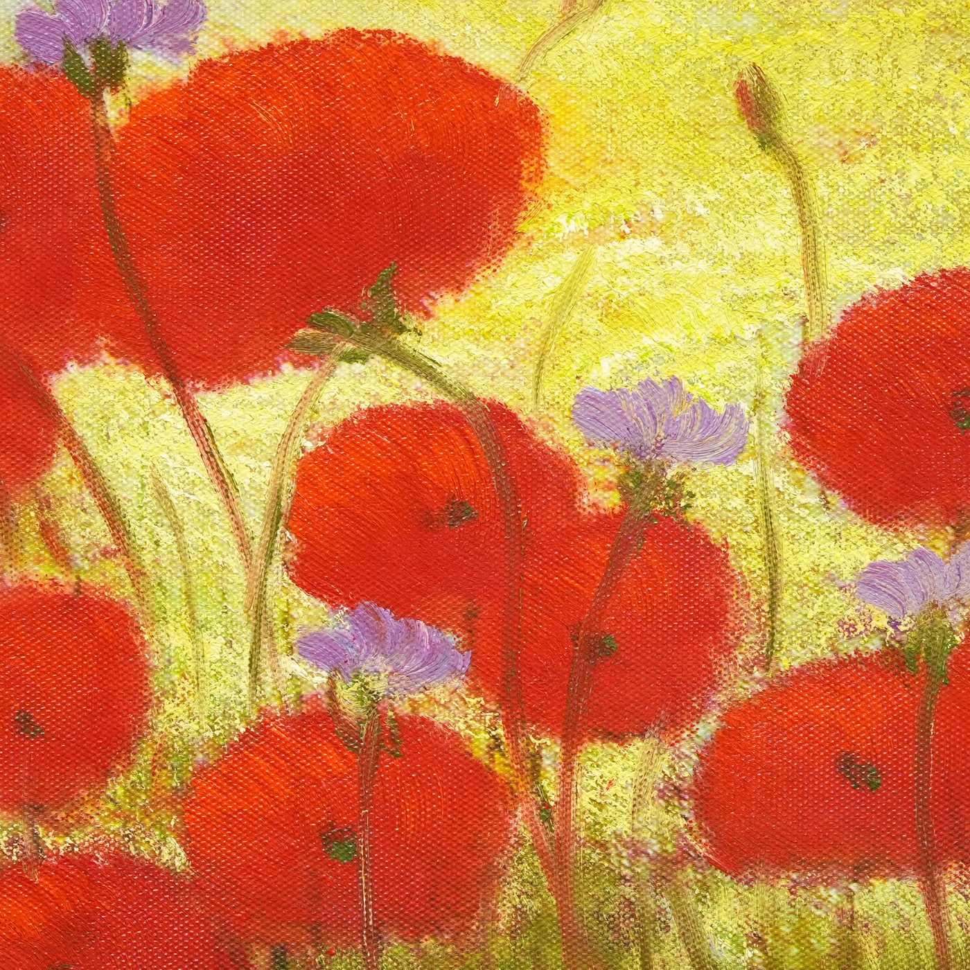 Small Red Poppy Meadow Oil Painting - Brushwork detail