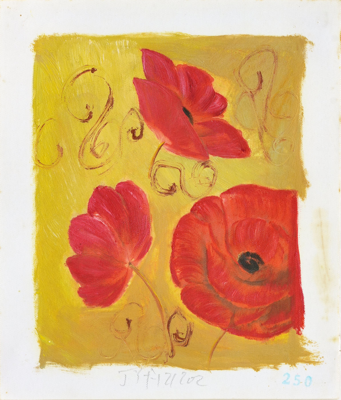 Red Poppies and Vines Floral Oil Painting