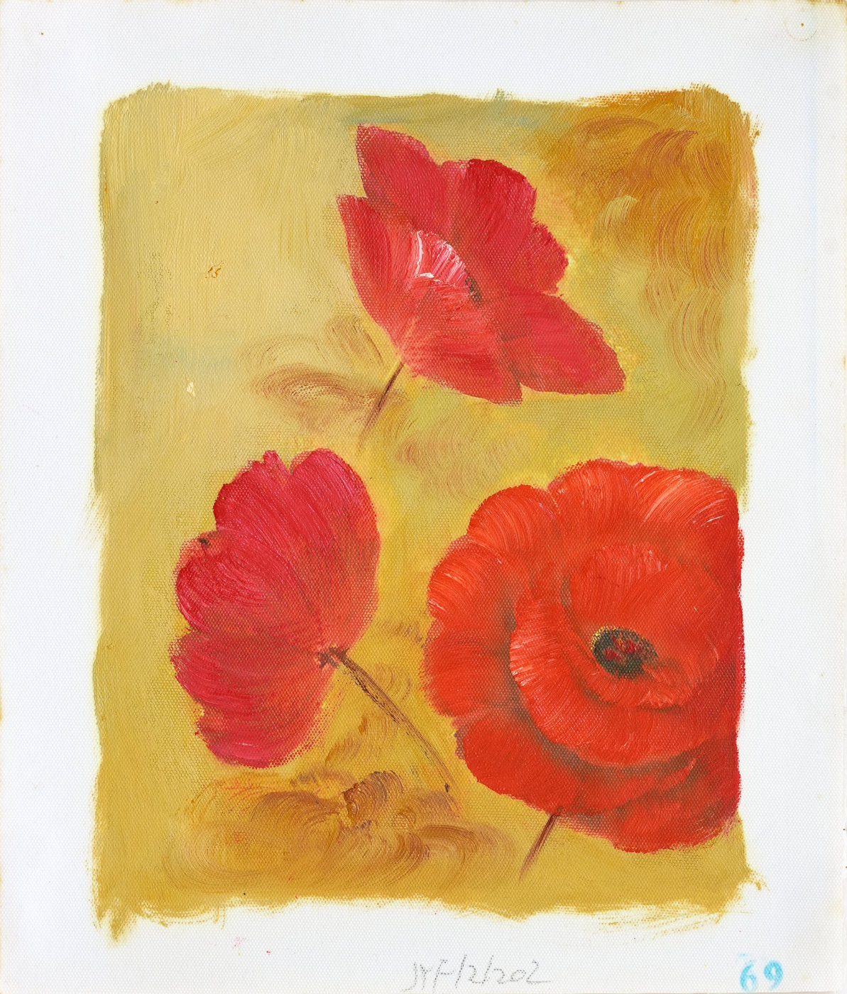 Crimson Poppy Oil Painting on a Yellow Background